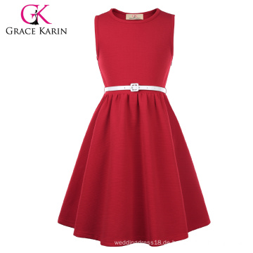 Grace Karin Kinder Kinder Ärmellos Rundhals A-Linie Rot Mädchen Kleid CL010482-3